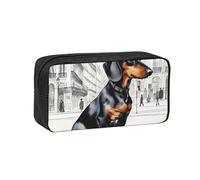 Parisian Dachshund Print Large Pencil Case Big Capacity Pen Case Durable Pencil Box Stationery Bag for Travel Makeup