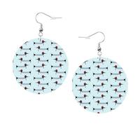 Parisian Dachshund Printed Faux Leather Earrings Set For Women, 1 Pair Lightweight Dangle Drop Pierced Earrings Jewelry Gifts For Women