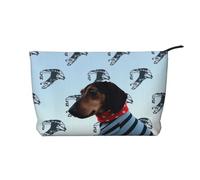 Parisian Dachshund Prints Corduroy Makeup Bag for Women Girls, Spacious Travel Cosmetic Organiser for Make-up, Toiletries & Essentials