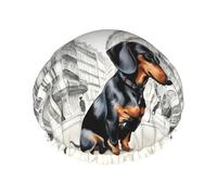 Parisian Dachshund Reusable Shower Cap for Women, Double Waterproof Layers Bath Hat, Hair Treatment Essentials