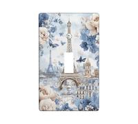 Parisian Floral Light Switch Cover Plate/Outlet Covers, Blue Butterfly and Rose Design for Home Decor, Thermoplastic Wall Plates, Standard Size Single Toggle
