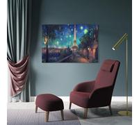 Parisian Night Eiffel Tower Illuminated Art Canvas Paintings On The Wall Art Posters And Prints Hand to Hand Art Pictures Poster Home Decor20x30inch(50x75cm)