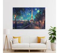 Parisian Night Eiffel Tower Illuminated Poster Decorative Canvas Posters Wall Art Room Decor Modern Aesthetic Poster Supplies Home Decoration 16x24inch(40x60cm)