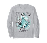 Parisian Night Stroll Art Romantic Women Paris Eiffel Tower Long Sleeve T-Shirt