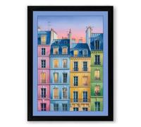 Parisian Pastel Facade Vintage Framed Wall Art Print A2 (59.4×42cm) Black, Wall Decor for Living Room, Bedroom, Office & Home, Ready to Hang, Art Gift