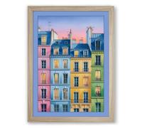 Parisian Pastel Facade Vintage Framed Wall Art Print A3 (42×29.7cm) Oak, Wall Decor for Living Room, Bedroom, Office & Home, Ready to Hang, Art Gift
