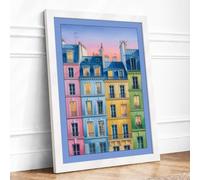Parisian Pastel Facade Vintage Framed Wall Art Print A3 (42×29.7cm) White, Wall Decor for Living Room, Bedroom, Office & Home, Ready to Hang, Art Gift