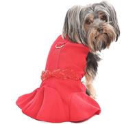 Parisian Pet Designer Embellished Red Flounce Dog Dress Holiday Party Special Occasion Dresses for Pets