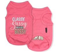 Parisian Pet Dog T-Shirt with Embroidered 'Classy, Sassy and Bit Bossy'