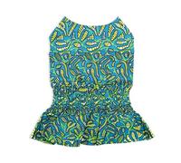 Parisian Pet Tribal Leaves Summer Dress - Ruched Waist Beach Outfit for Large Dogs - Lightweight Puppy Clothes - Girl L