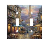 Parisian Street Light Switch Cover Plates/Outlet Covers, Vintage City Landscape for Home Decor, Thermoplastic Wall Plates, Standard Size Double Toggle