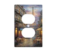 Parisian Street Light Switch Cover Plates/Outlet Covers, Vintage City Landscape for Home Decor, Thermoplastic Wall Plates, Standard Size Single Duplex Outlet
