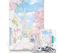 Parisian Street with Eiffel Tower 1000 Pieces Jigsaw Puzzles for Adults Clear Logic Toy Relaxing Fun Perfect Cut Elegant Gift (38x52cm)