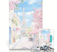 Parisian Street with Eiffel Tower 1000 Pieces Jigsaw Puzzles for Teenagers Wise Think Toy Calm Fun Clear Cut Art Collectible (38x26cm)