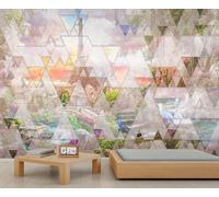 Parisian View Wall Mural European Style City Landscape Mural Triangular Geometric Pastoral Floral Scenery Wallpaper for Living Room Children's Room 400 x 280 cm