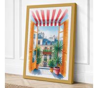 Parisian Window Vintage Canvas Wall Art Print 30x20 Inch (76 x 51 cm)