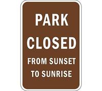 Park Closed from Sunset to Sunrise Sign - Aluminum Metal Sign, 16x12 Inch - Indoor & Outdoor Warning