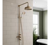 Park Lane® Bathroom Thermostatic Mixer Shower, Traditional Crosshead Exposed Bar Valve Round Drencher Rainfall Head, Hose & Handset, Brushed Brass