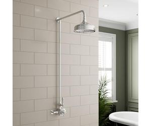 Park Lane® Bathroom Thermostatic Mixer Shower, Traditional Crosshead Exposed Bar Valve Round Drencher Rainfall Head Victorian Style Showers, Chrome