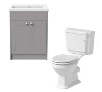 Park Lane® Cloakroom Bathroom Suite Close Coupled Single Flush Toilet WC Cistern Basin Vanity Unit Grey Freestanding Traditional White Gloss