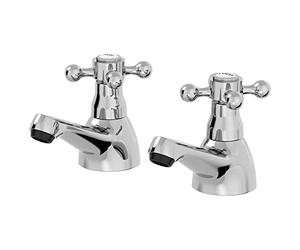 Park Lane® Oxford Bathroom Bath Pillar Tap Set Pair Round Single Crosshead Handle for Bathtub Traditional, Chrome
