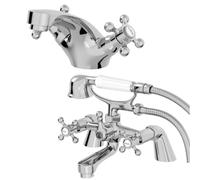 Park Lane® Oxford Bathroom Bath Shower Mixer Basin Mixer Tap Set Pair Round Crosshead Handle Traditional, Chrome