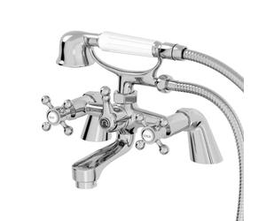 Park Lane® Oxford Bathroom Bath Shower Mixer Tap Handset Hose Attachment Twin Crosshead Handle for Bathtub Traditional, Chrome