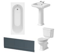Park Lane Traditional Bathroom Suite with Single Ended Bath & Blue Panel - 1700mm