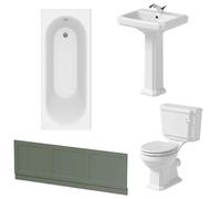 Park Lane Traditional Bathroom Suite with Single Ended Bath & Green Panel - 1700mm