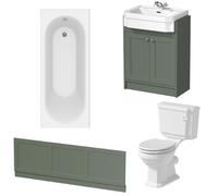 Park Lane Traditional Bathroom Suite with Single Ended Bath, Green Vanity Unit & Panel - 1700mm