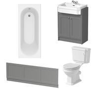 Park Lane Traditional Bathroom Suite with Single Ended Bath, Grey Vanity Unit & Panel - 1700mm