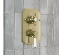 Park Lane Traditional Concealed Thermostatic Shower Mixer Valve Brushed Brass - Twin Outlets