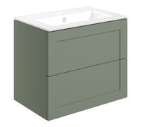 Park Lane Wall Hung 2 Drawer Basin Unit & Basin 615mm - Matt Reed Green