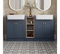 Park Lane Winchester Blue Double Vanity Unit with Basins & Shelves - 1540mm - Brass Handles