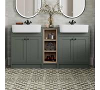 Park Lane Winchester Green Double Vanity Unit with Basins & Shelves - 1540mm - Black Handles