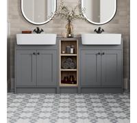 Park Lane Winchester Grey Double Vanity Unit with Basins & Shelves - 1540mm - Black Handles