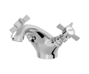 Park Lane® Worcester Bathroom Basin Sink Mixer Tap Traditional Mono Round Twin Crosshead Handle Faucet for Sinks, Chrome