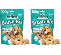 PARK LiFE, Brush-Bix Dental Dog Treats 100g Pouch Bulk Box, Turkey & Peppermint, Helps Fix Bad Breath and Take Plaque Off, Reduces Tartar, Puppy Safe, Grain-Free, All Natural, Fresh Breath Biscuits