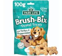 PARK LiFE, Brush-Bix Dental Dog Treats 100g Pouch Bulk Box, Turkey & Peppermint, Helps Fix Bad Breath and Take Plaque Off, Reduces Tartar, Puppy Safe, Grain-Free, All Natural, Fresh Breath Biscuits
