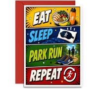 Park Run Birthday Card for Him, Her - Funny Eat Sleep Park Run Repeat Design. UK Made with Red Envelope