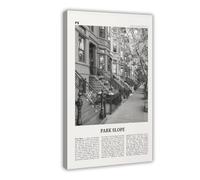 Park Slope Black And WhiteBrooklyn, New York, USA Retro City Map Travel Landscape Canvas Wall Art Posters And Prints Room Aesthetic Bedroom Office Decor 16x24inch(40x60cm)