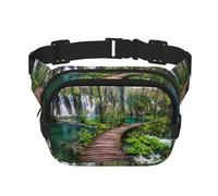 Park Waterfall and Lake Square Double-Layer Waist Bag with All-Over Print,Durable Twill Fabric, Multi-Pocket Fanny Pack for Outdoor Sports Travel