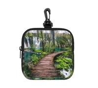 Park Waterfall and Lake Square Zipper Pouch with All-Over Print,Waterproof Small Organizer Bag, Lightweight Durable for Coins,Cards, Keys for Travel Daily Use