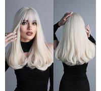 PARK YUN Platinum Blonde Long Wigs For Women Synthetic Glueless Realistic Blonde Wig Straight With Bangs, Heat Resistant Natural Wig For Girls Daily Party Cosplay