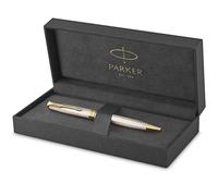 PARKER 2119796 Sonnet Premium Ballpoint Pen, Silver Mistral (Silver Sterling), Gold Trims, Medium Black Refill - Gift Box