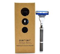 Parker 42M Heavyweight All-Metal Triple Blade Razor - Shaving Razor with Brass Frame + Deluxe Textured Graphite Handle - One Gillette Mach 3 Razor Blade Included