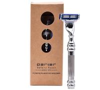 Parker 43M Heavyweight All-Metal Triple Blade Razor - Brass Frame Razor + Luxury Textured Chrome Handle - Includes a Gillette Mach 3 Razor Blade