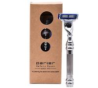 Parker 43M Heavyweight All-Metal Triple Blade Razor - Shaving Razor with Brass Frame + Deluxe Textured Chrome Handle - One Gillette Mach 3 Razor Blade Included