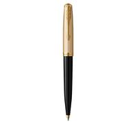 Parker 51 Ballpoint Pen | Deluxe Black Barrel with Gold Trim | Medium 18k Gold Point with Black Ink Refill | Gift Box