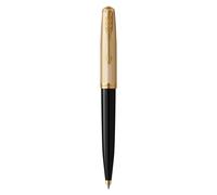 Parker 51 Ballpoint Pen | Deluxe Black Barrel with Gold Trim | Medium 18k Gold Point with Black Ink Refill | Gift Box